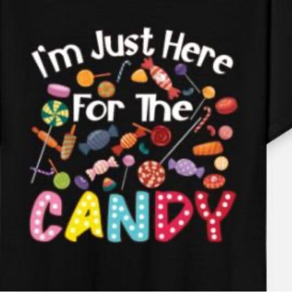 Port & Company I'm Just Here For The Candy Size Large Black Multi Graphic Tee - Picture 5 of 9